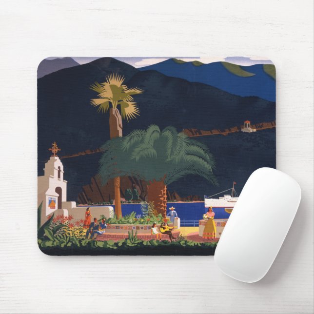Travel Poster - Santa Catalina Island, California Mouse Mat (With Mouse)