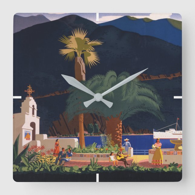 Travel Poster - Santa Catalina Island, California Square Wall Clock (Front)