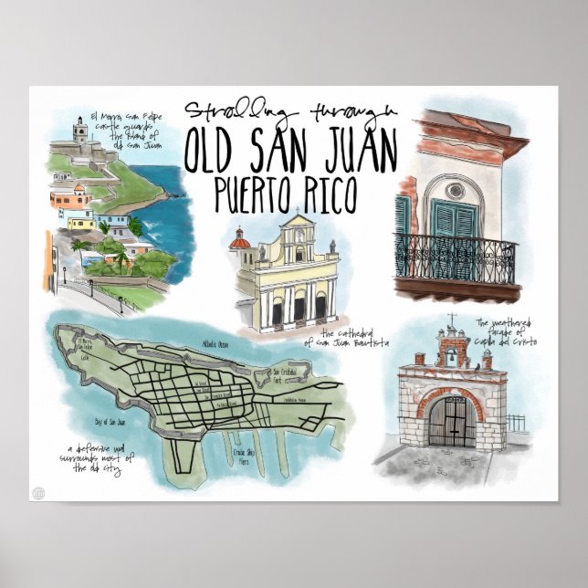 Travel Poster: Strolling Old San Juan Puerto Rico Poster (Front)
