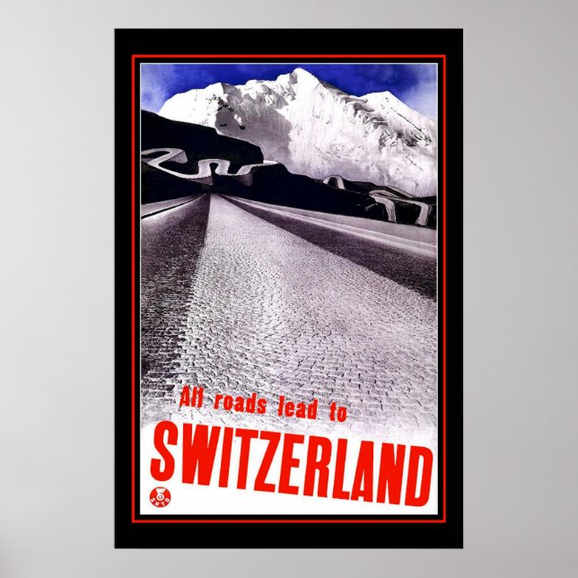 Travel Poster Vintage Switzerland Skiing (Front)