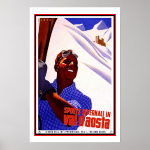 Travel Poster Vintage Val d Aosta Italy Skiing