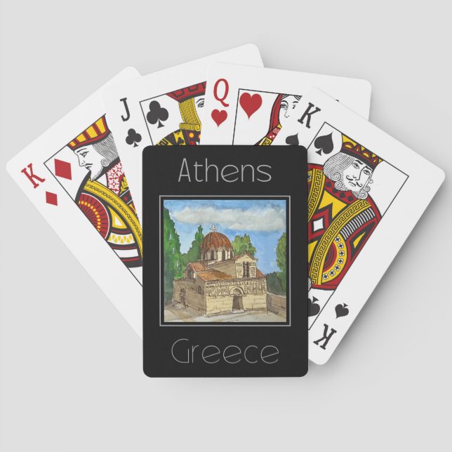 Travel poster water colour of Athens Greece Playing Cards (Back)