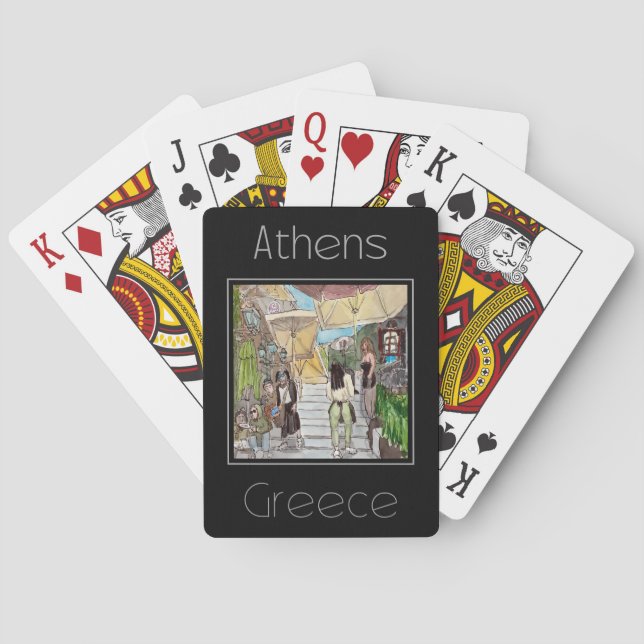 Travel poster water colour of Athens Greece Playing Cards (Back)
