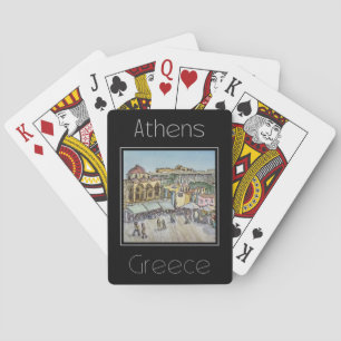 Travel poster water colour of Athens Greece Playing Cards