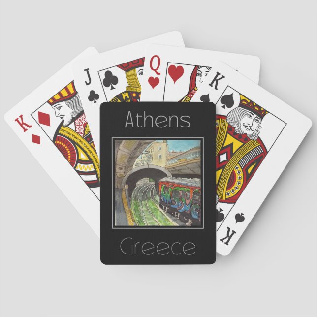 Travel poster water colour of Athens Greece Playing Cards (Back)