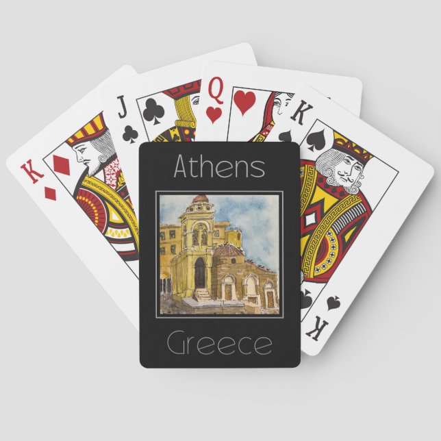 Travel poster water colour of Athens Greece Playing Cards (Back)