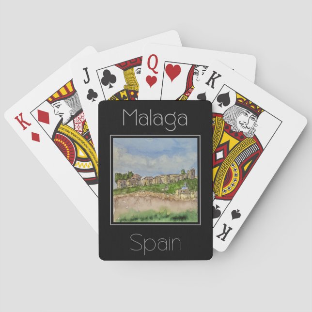 Travel poster water colour of Malaga Spain Playing Cards (Back)