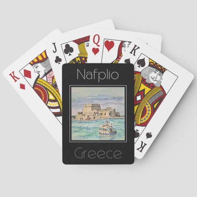 Travel poster water colour of Nafplio Greece Playing Cards (Back)