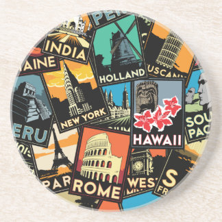 Travel posters retro vintage europe asia usa coaster