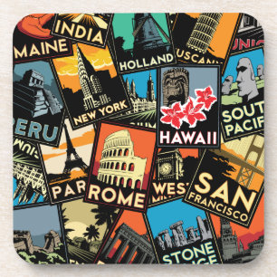 Travel posters retro vintage europe asia usa coaster