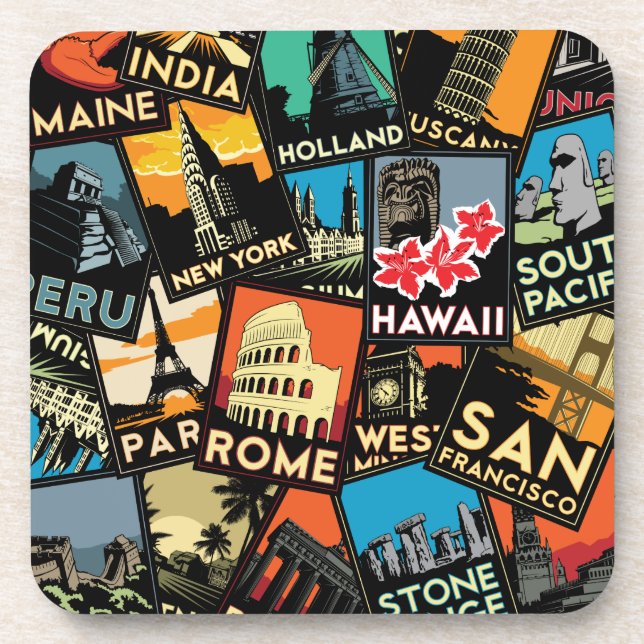 Travel posters retro vintage europe asia usa coaster (Front)