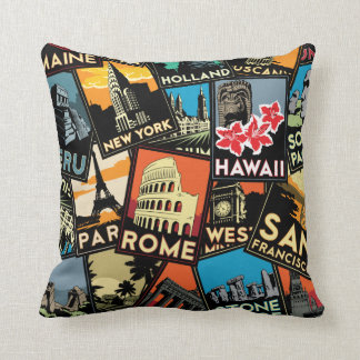 Travel posters retro vintage europe asia usa cushion