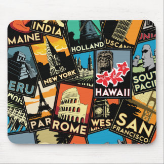 Travel posters retro vintage europe asia usa mouse mat