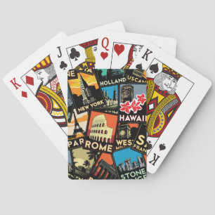 Travel posters retro vintage europe asia usa playing cards