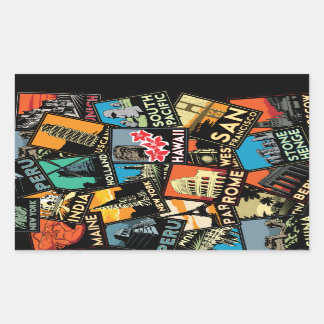 Travel posters retro vintage europe asia usa rectangular sticker