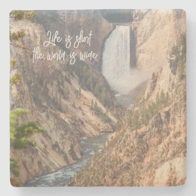 Travel Quote Home Decor with Waterfall Photo  Stone Coaster (Front)