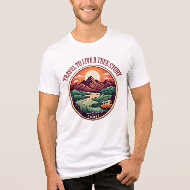 Travel Real Story Tee — No Fake Journeys Badge (Front)