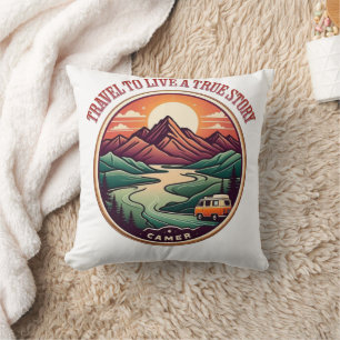 Travel Real Story Tee — No Fake Journeys Badge Cushion