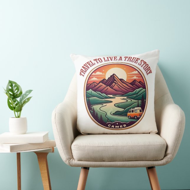 Travel Real Story Tee — No Fake Journeys Badge Cushion (Chair)