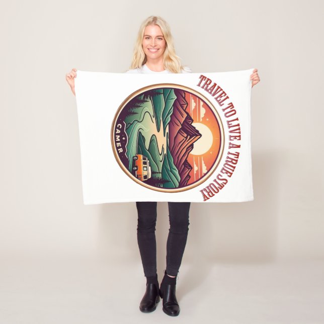 Travel Real Story Tee — No Fake Journeys Badge Fleece Blanket (In Situ)