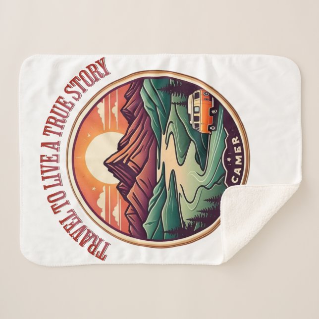 Travel Real Story Tee — No Fake Journeys Badge Sherpa Blanket (Front (Horizontal))