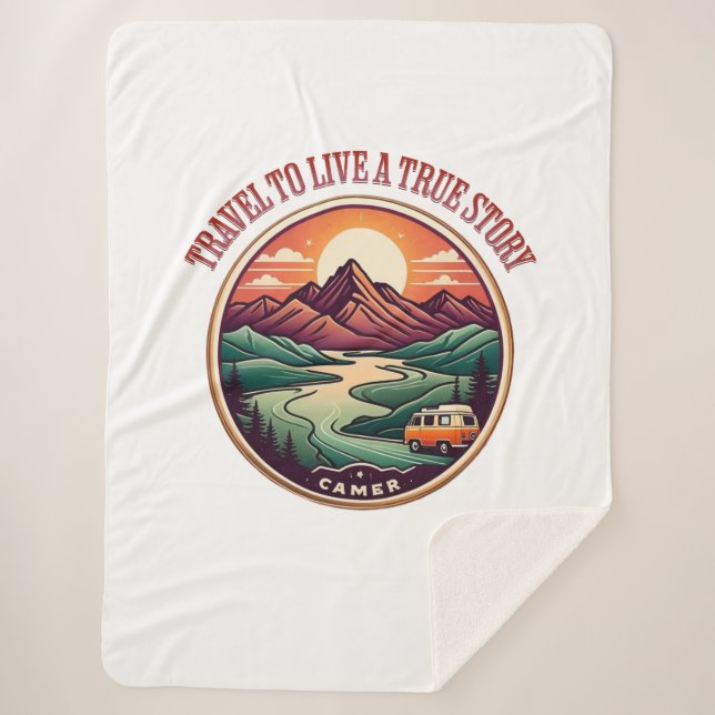 Travel Real Story Tee — No Fake Journeys Badge Sherpa Blanket (Front)