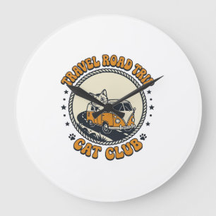 Travel Road Trip Cat Pet Lover Shirt Art - Travel  Large Clock