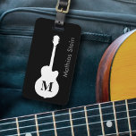 Travel Rock Guitar Music Personalised Luggage Tag<br><div class="desc">A graphic image of a white guitar on black,  with custom name</div>