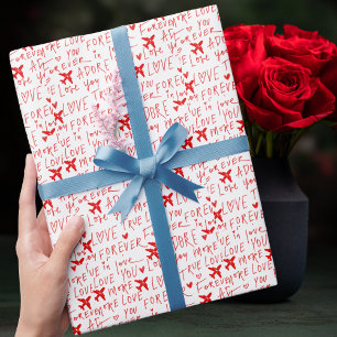 Travel Romantic Love You Red Aeroplane Custom Wrapping Paper