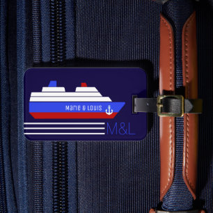 Travel ship cruise - personalised blue & red luggage tag