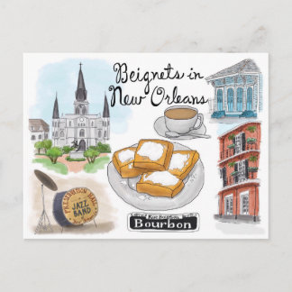 Travel Sketch Postcard: Beignets in New Orleans Postcard