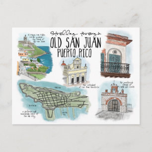 Travel Sketch Postcard: Strolling Old San Juan Postcard