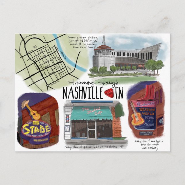 Travel Sketch Postcard Strumming through Nashville (Front)