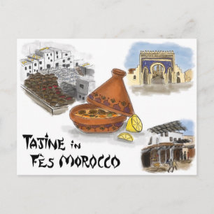 Travel Sketch Postcard: Tajine in Fes, Morocco Postcard