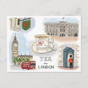 Travel Sketch Postcard: Tea in London England Postcard