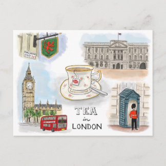 Travel Sketch Postcard: Tea in London England Postcard