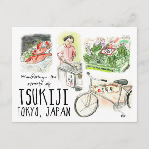 Travel Sketch Postcard: Wandering Tsukiji Tokyo Postcard
