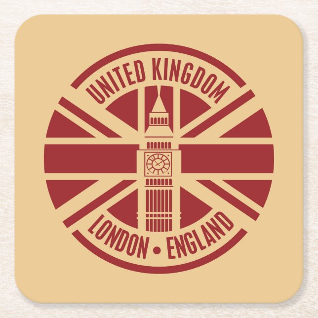 Travel Stamp, London England Square Paper Coaster (Front)