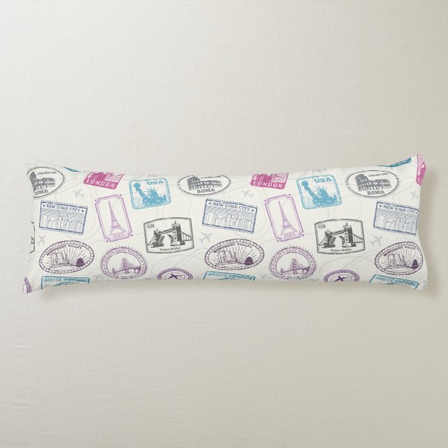 Travel Stamp Pattern Body Pillow (Front)