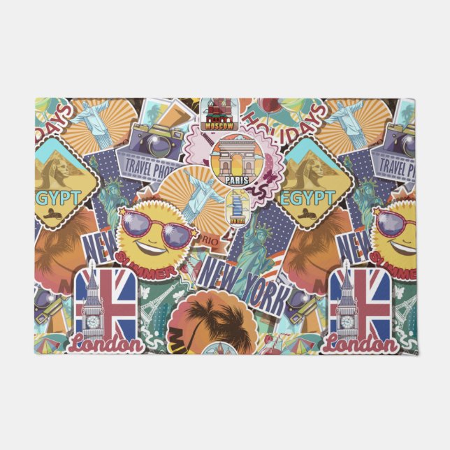 Travel Stamps Doormat (Front)