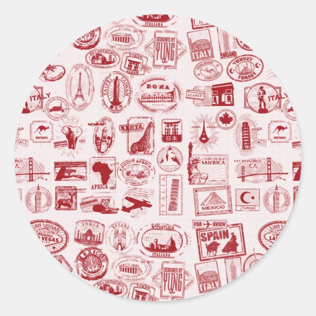 Travel Stamps Pattern Classic Round Sticker (Front)