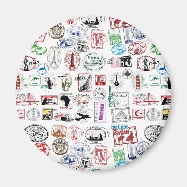 Travel Stamps Pattern Magnet (Front)