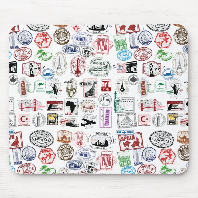 Travel Stamps Pattern Mouse Mat (Front)