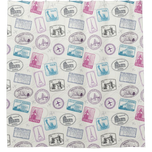 Travel Stamps Shower Curtain (Front)