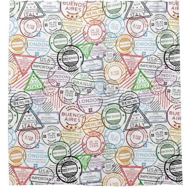Travel Stamps Shower Curtain (Front)