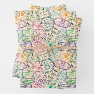 Travel Stamps Wrapping Paper Sheet