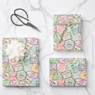 Travel Stamps Wrapping Paper Sheet