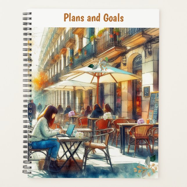 Travel Student at Outdoor Cafe Plans and Goals Planner (Front)