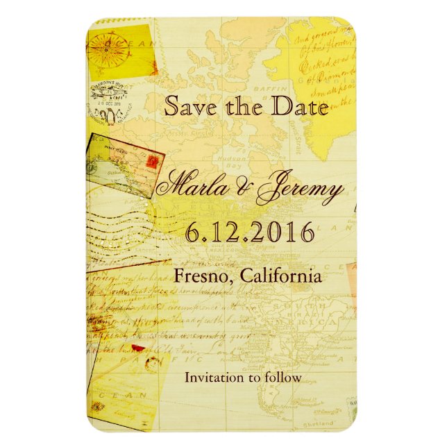 Travel style save the date magnet (Vertical)