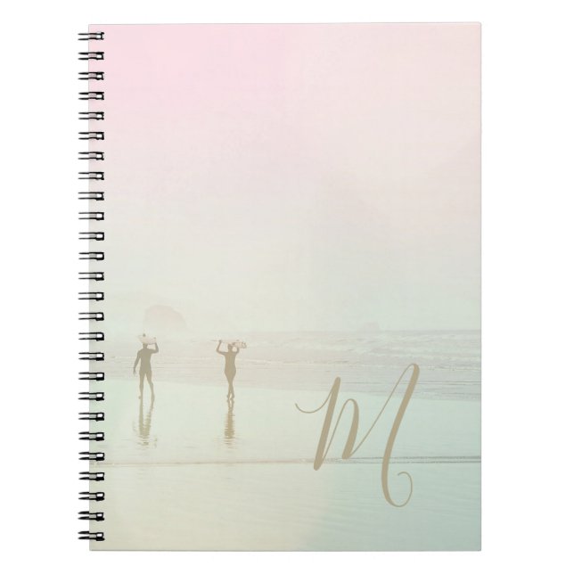 Travel Summer Surfers Beach Pink Mist Monogram Notebook (Front)